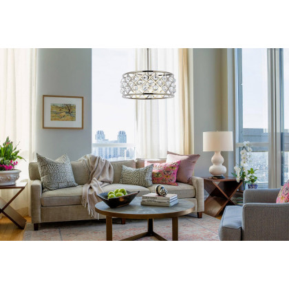 Elegant Crystal Grid Hoop 3 Light Chandelier - Polished Nickel, L 20" (1214D20PN-RC)