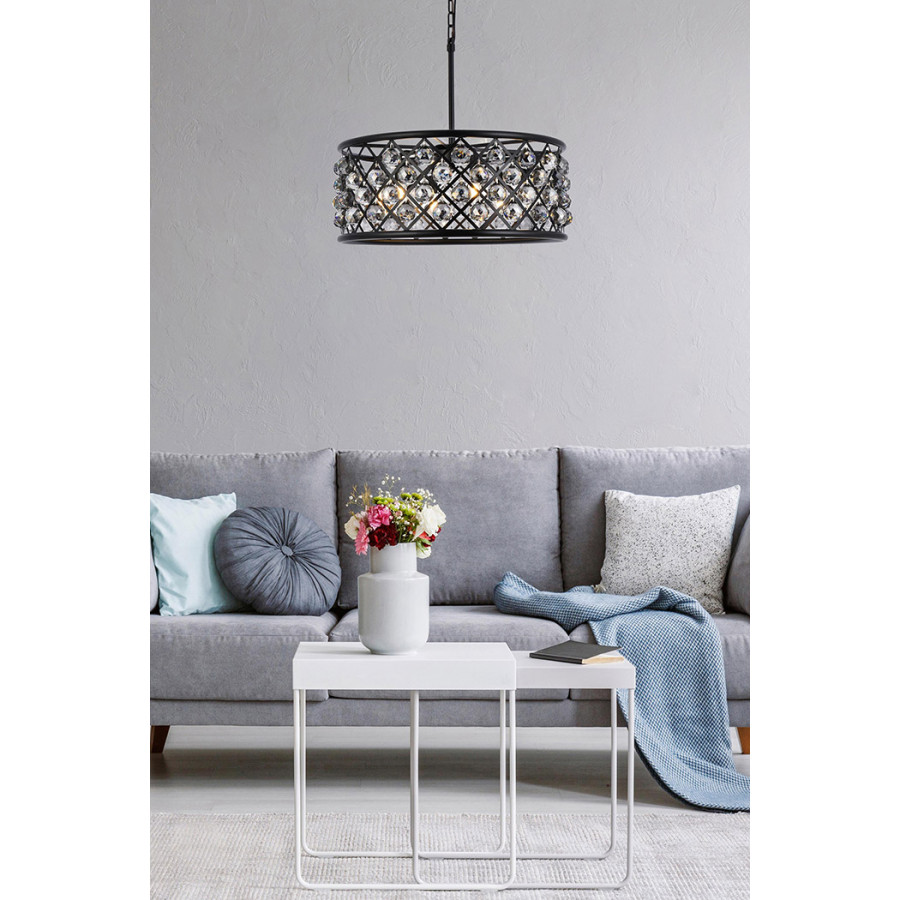 Elegant Crystal Grid Hoop 3 Light Chandelier - Matte Black/Silver, L 25" (1214D25MB-SS-RC)