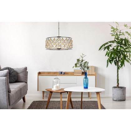 Elegant Crystal Grid Hoop 3 Light Chandelier - Polished Nickel/Gold, L 25" (1214D25PN-GT-RC)