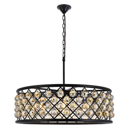 Elegant Crystal Grid Hoop 3 Light Chandelier - Matte Black/Gold, L 32" (1214D32MB-GT-RC)