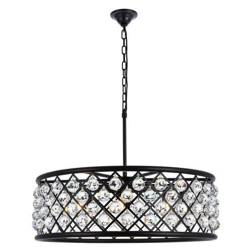 Elegant Crystal Grid Hoop 3 Light Chandelier - Matte Black, L 32" (1214D32MB-RC)