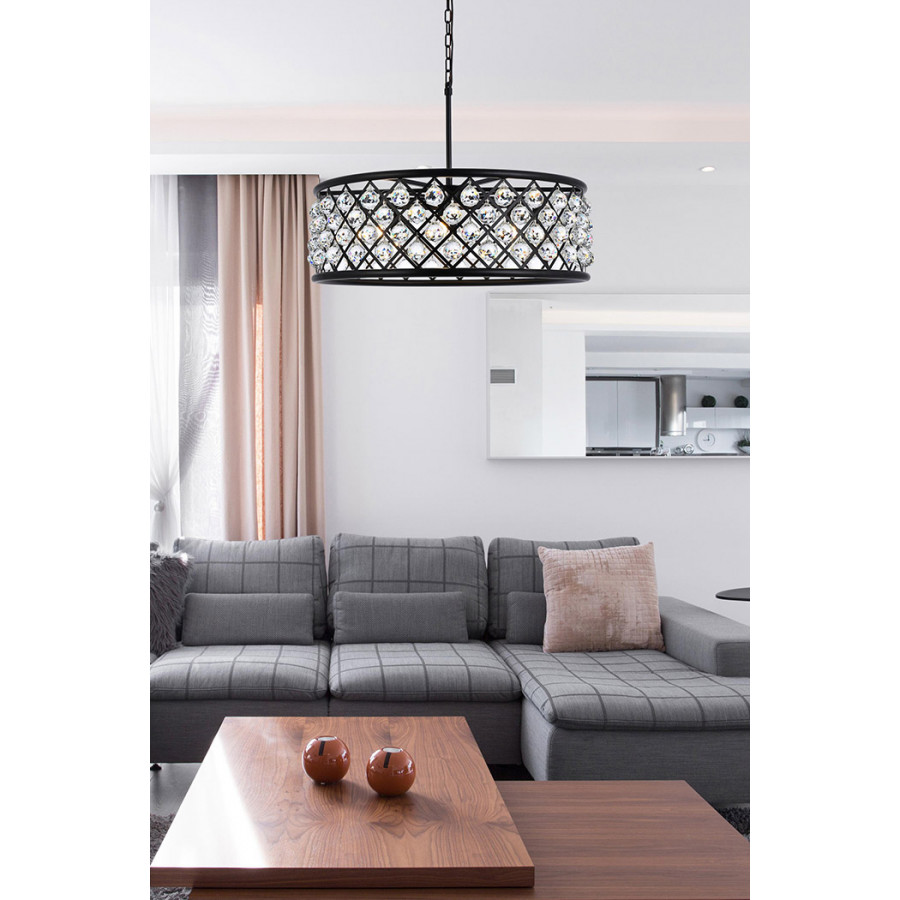 Elegant Crystal Grid Hoop 3 Light Chandelier - Matte Black, L 32" (1214D32MB-RC)