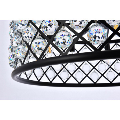 Elegant Crystal Grid Hoop 3 Light Chandelier - Matte Black, L 32" (1214D32MB-RC)