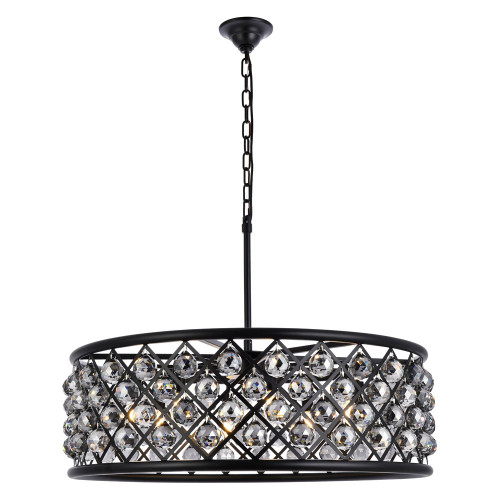 Elegant Crystal Grid Hoop 3 Light Chandelier - Matte Black/Silver, L 32" (1214D32MB-SS-RC)