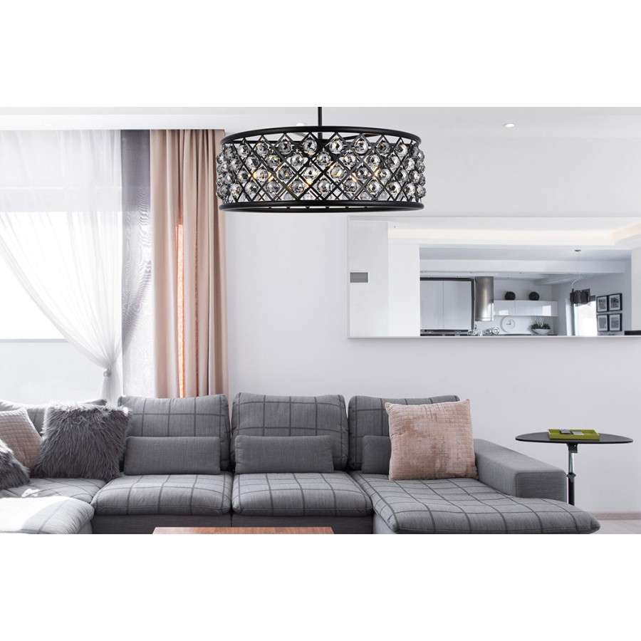 Elegant Crystal Grid Hoop 3 Light Chandelier - Matte Black/Silver, L 32" (1214D32MB-SS-RC)