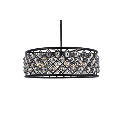 Elegant Crystal Grid Hoop 3 Light Chandelier - Matte Black/Silver, L 32" (1214D32MB-SS-RC)