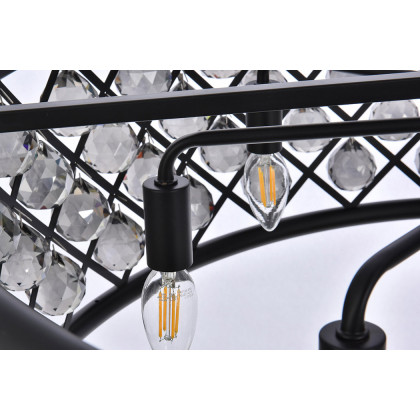 Elegant Crystal Grid Hoop 3 Light Chandelier - Matte Black/Silver, L 32" (1214D32MB-SS-RC)