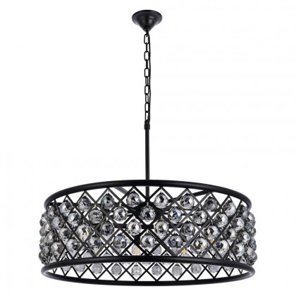 Elegant Crystal Grid Hoop 3 Light Chandelier - Matte Black/Silver, L 32" (1214D32MB-SS-RC)