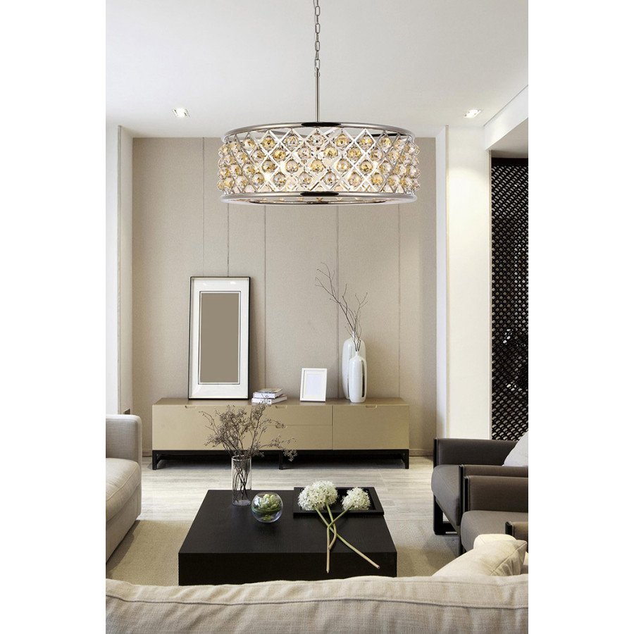 Elegant Crystal Grid Hoop 3 Light Chandelier - Polished Nickel/Gold, L 32" (1214D32PN-GT-RC)