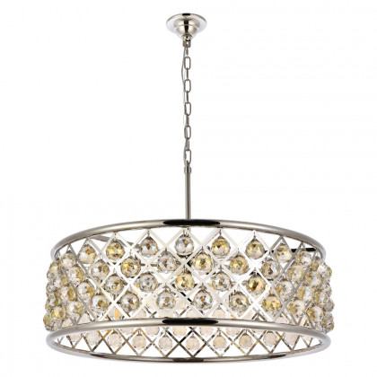 Elegant Crystal Grid Hoop 3 Light Chandelier - Polished Nickel/Gold, L 32" (1214D32PN-GT-RC)