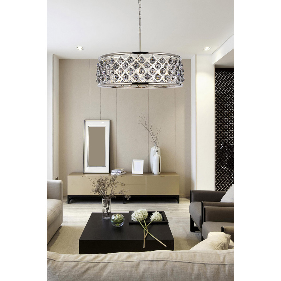 Elegant Crystal Grid Hoop 3 Light Chandelier - Polished Nickel/Silver, L 32" (1214D32PN-SS-RC)