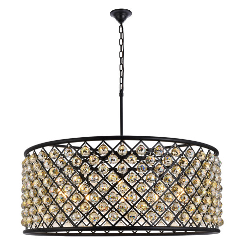 Elegant Crystal Grid Hoop 3 Light Chandelier - Matte Black/Gold, L 43" (1214G43MB-GT-RC)
