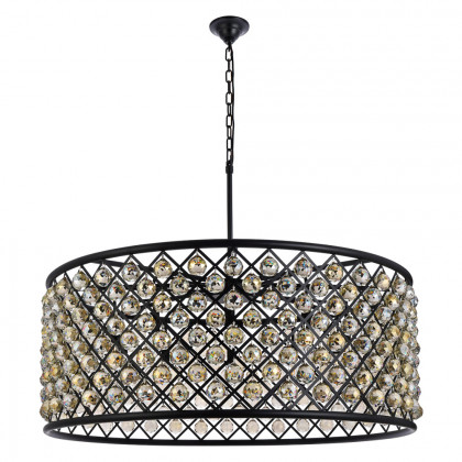 Elegant Crystal Grid Hoop 3 Light Chandelier - Matte Black/Gold, L 43" (1214G43MB-GT-RC)