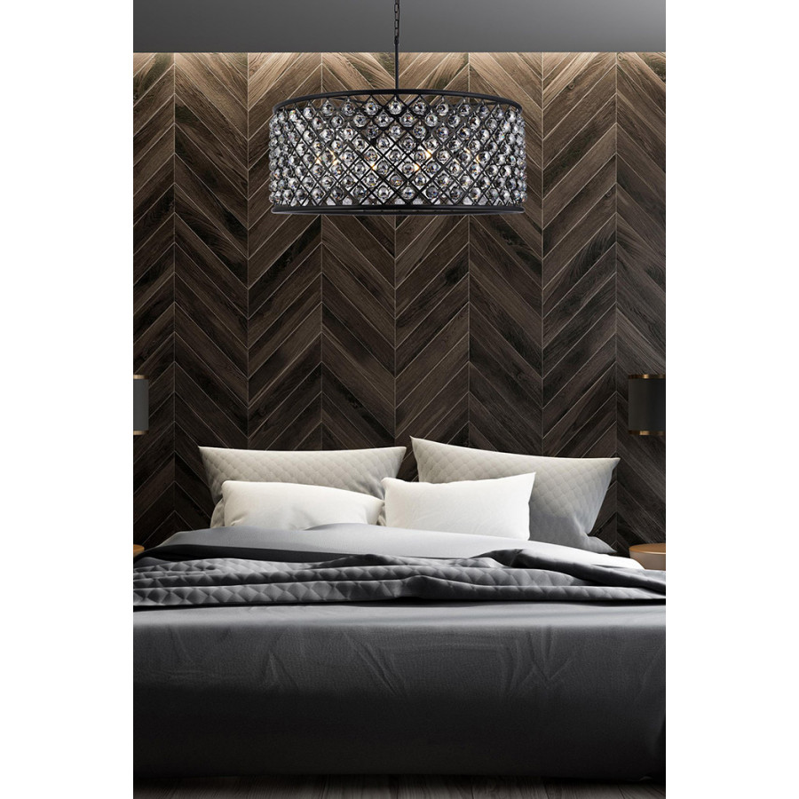 Elegant Crystal Grid Hoop 3 Light Chandelier - Matte Black/Silver, L 43" (1214G43MB-SS-RC)
