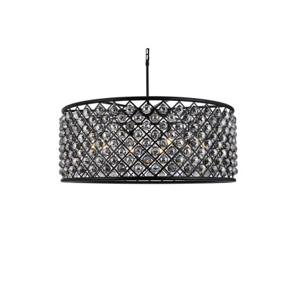 Elegant Crystal Grid Hoop 3 Light Chandelier - Matte Black/Silver, L 43" (1214G43MB-SS-RC)