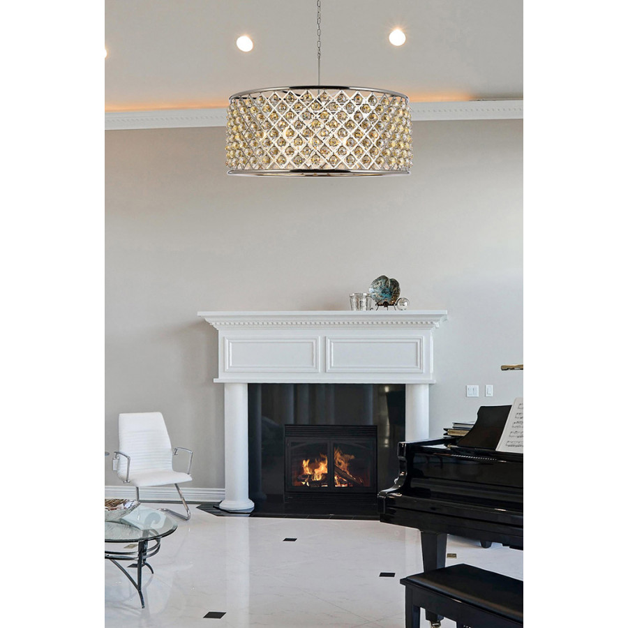 Elegant Crystal Grid Hoop 3 Light Chandelier - Polished Nickel/Gold, L 43" (1214G43PN-GT-RC)