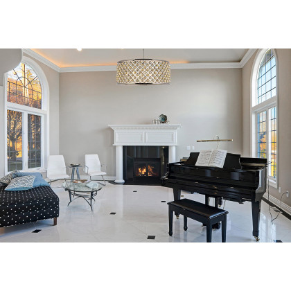 Elegant Crystal Grid Hoop 3 Light Chandelier - Polished Nickel/Gold, L 43" (1214G43PN-GT-RC)