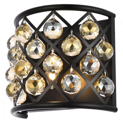 Elegant Crystal Grid 1 Light 11" Crystal Wall Sconce - Matte Black/Golden Teak (1214W11MB-GT-RC)
