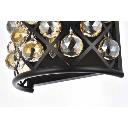 Elegant Crystal Grid 1 Light 11" Crystal Wall Sconce - Matte Black/Golden Teak (1214W11MB-GT-RC)