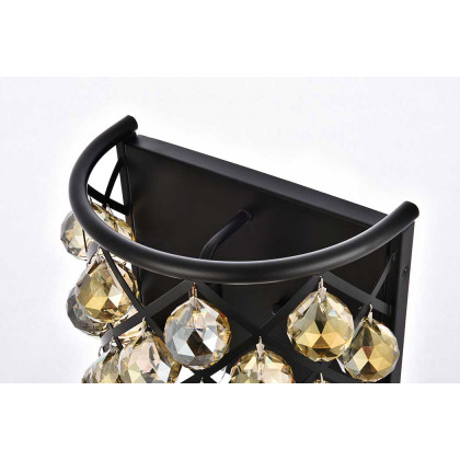 Elegant Crystal Grid 1 Light 11" Crystal Wall Sconce - Matte Black/Golden Teak (1214W11MB-GT-RC)