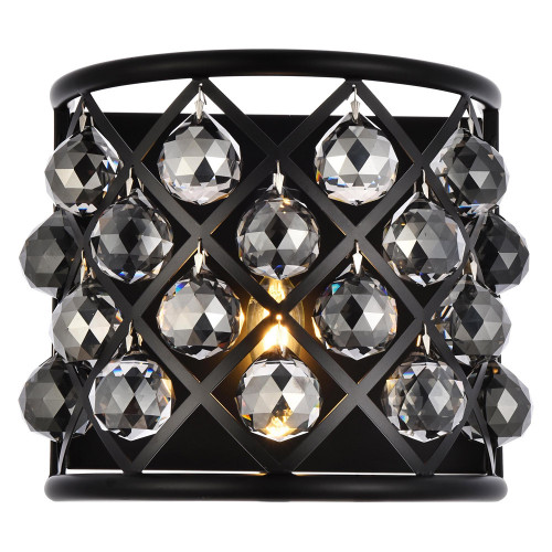 Elegant Crystal Grid 1 Light Crystal Wall Sconce - Matte Black/Silver Shade (1214W11MB-SS-RC)