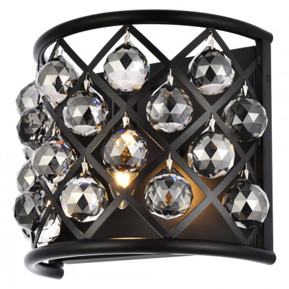 Elegant Crystal Grid 1 Light Crystal Wall Sconce - Matte Black/Silver Shade (1214W11MB-SS-RC)