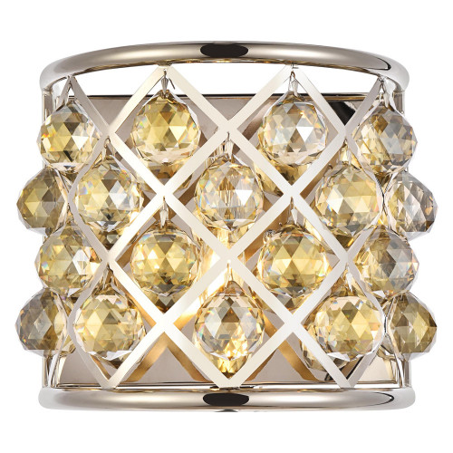 Elegant Crystal Grid 1 Light Crystal Wall Sconce - Polished Nickel/Golden Teak (1214W11PN-GT-RC)