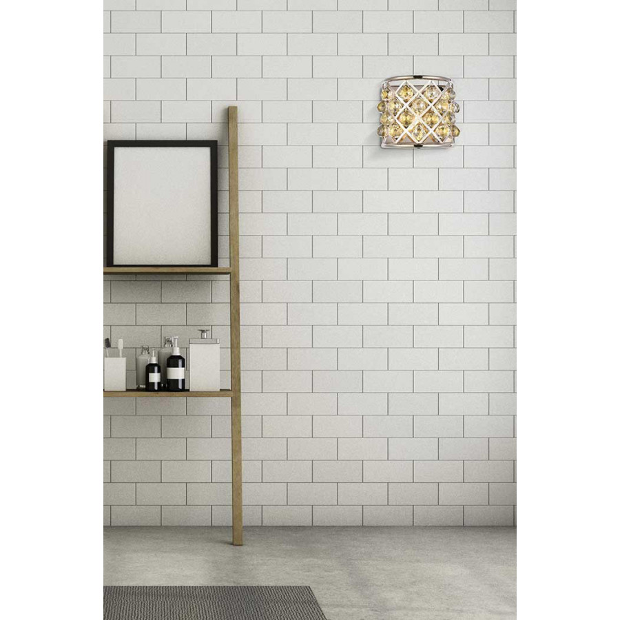 Elegant Crystal Grid 1 Light Crystal Wall Sconce - Polished Nickel/Golden Teak (1214W11PN-GT-RC)