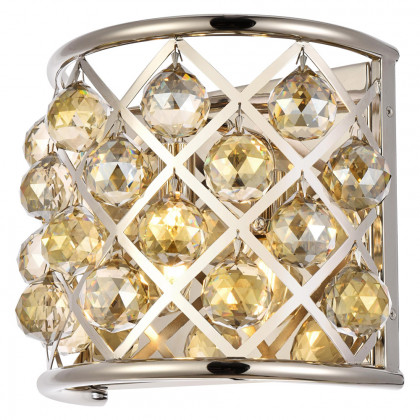 Elegant Crystal Grid 1 Light Crystal Wall Sconce - Polished Nickel/Golden Teak (1214W11PN-GT-RC)