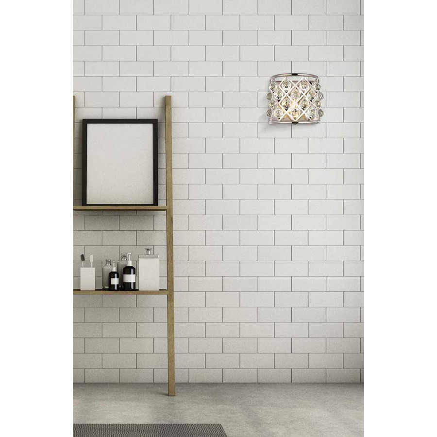 Elegant Crystal Grid 1 Light 11" Crystal Wall Sconce - Polished Nickel (1214W11PN-RC)