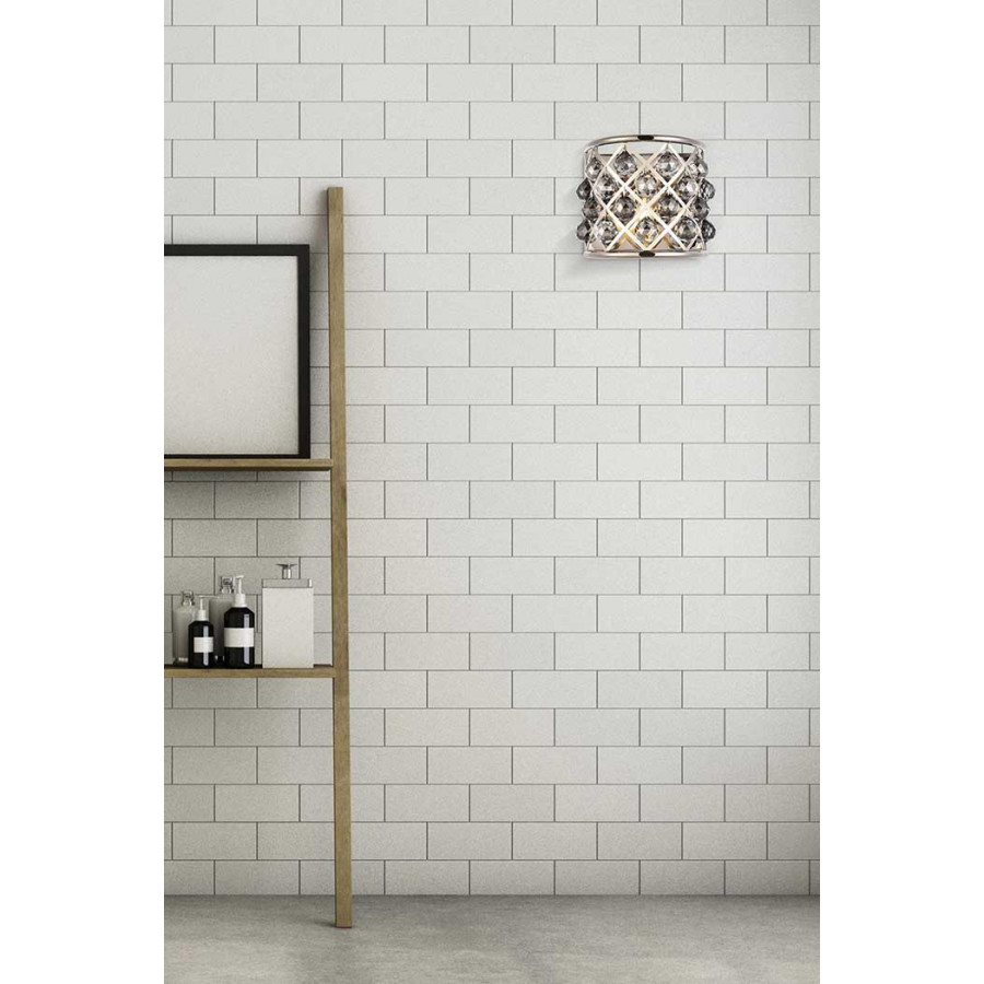 Elegant Crystal Grid 1 Light Crystal Wall Sconce - Polished Nickel/Silver Shade (1214W11PN-SS-RC)