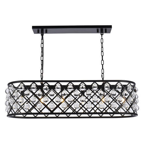 Elegant Crystal Grid Rectangular 7 Light Chandelier - Matte Black, L 40" (1215G40MB-RC)