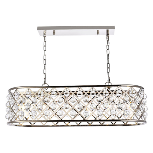 Elegant Crystal Grid Rectangular 7 Light Chandelier - Polished Nickel, L 40" (1215G40PN-RC)