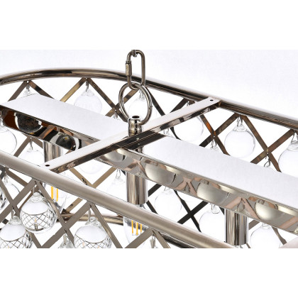 Elegant Crystal Grid Rectangular 7 Light Chandelier - Polished Nickel, L 50" (1215G50PN-RC)