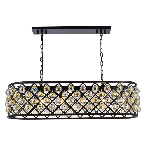 Elegant Crystal Grid Rectangular 7 Light Chandelier - Matte Black/Gold, L 40" (1216G40MB-GT-RC)