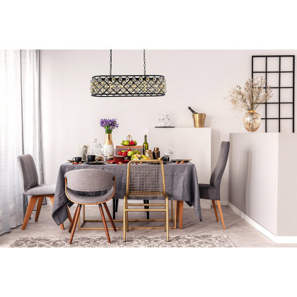 Elegant Crystal Grid Rectangular 7 Light Chandelier - Matte Black/Gold, L 40" (1216G40MB-GT-RC)