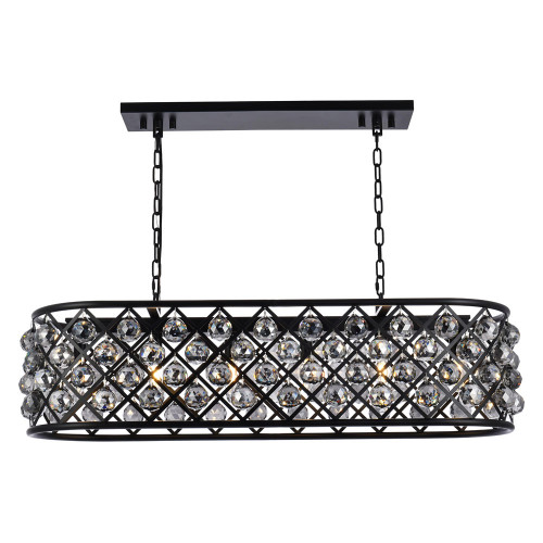 Elegant Crystal Grid Rectangular 7 Light Chandelier - Matte Black/Silver, L 40" (1216G40MB-SS-RC)