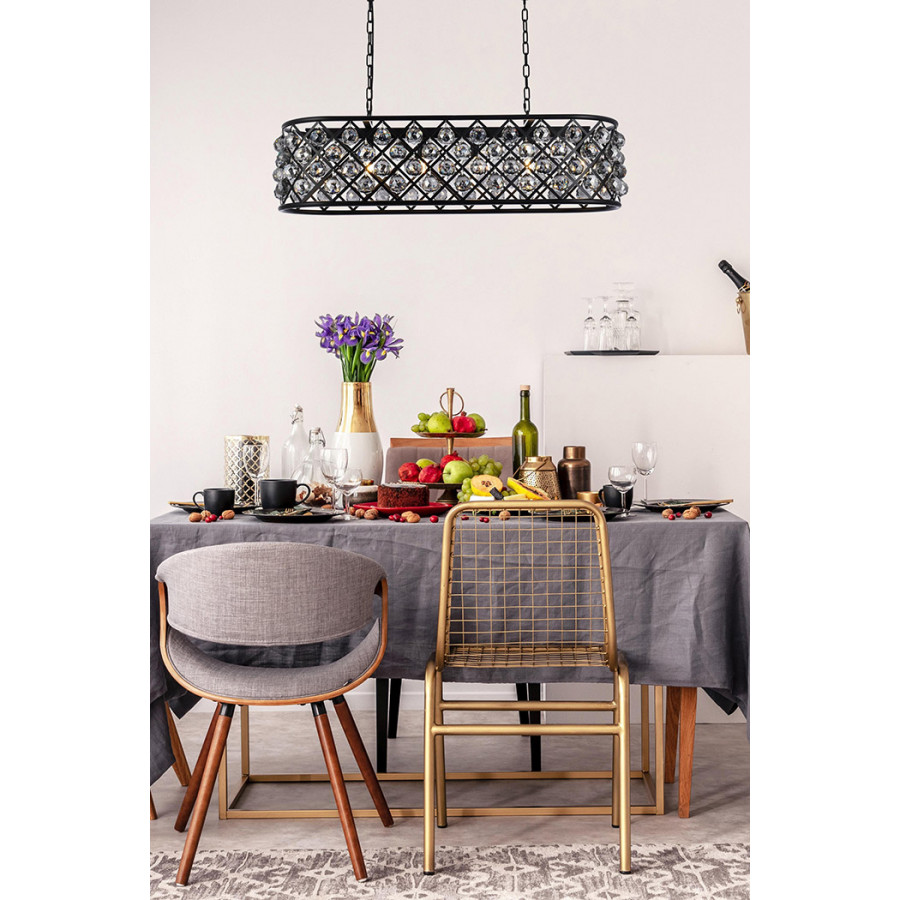Elegant Crystal Grid Rectangular 7 Light Chandelier - Matte Black/Silver, L 40" (1216G40MB-SS-RC)