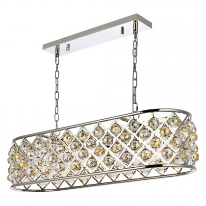 Elegant Crystal Grid Rectangular 7 Light Chandelier - Polished Nickel/Gold, L 40" (1216G40PN-GT-RC)