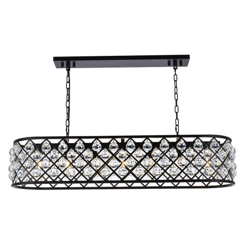 Elegant Crystal Grid Rectangular 7 Light Chandelier - Matte Black, L 50" (1216G50MB-RC)