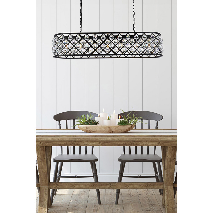 Elegant Crystal Grid Rectangular 7 Light Chandelier - Matte Black, L 50" (1216G50MB-RC)