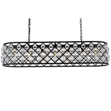 Elegant Crystal Grid Rectangular 7 Light Chandelier - Matte Black, L 50" (1216G50MB-RC)