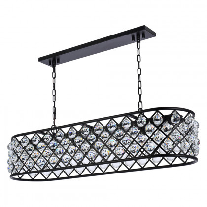 Elegant Crystal Grid Rectangular 7 Light Chandelier - Matte Black, L 50" (1216G50MB-RC)