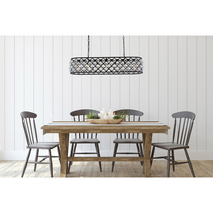 Elegant Crystal Grid Rectangular 7 Light Chandelier - Matte Black, L 50" (1216G50MB-RC)