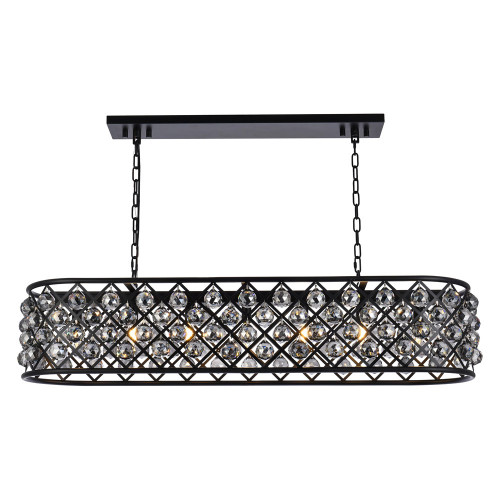 Elegant Crystal Grid Rectangular 7 Light Chandelier - Matte Black/Silver, L 50" (1216G50MB-SS-RC)