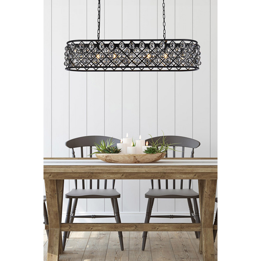 Elegant Crystal Grid Rectangular 7 Light Chandelier - Matte Black/Silver, L 50" (1216G50MB-SS-RC)