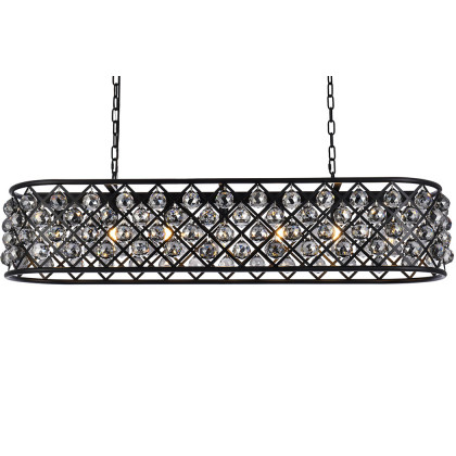 Elegant Crystal Grid Rectangular 7 Light Chandelier - Matte Black/Silver, L 50" (1216G50MB-SS-RC)