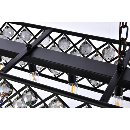 Elegant Crystal Grid Rectangular 7 Light Chandelier - Matte Black/Silver, L 50" (1216G50MB-SS-RC)