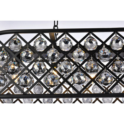 Elegant Crystal Grid Rectangular 7 Light Chandelier - Matte Black/Silver, L 50" (1216G50MB-SS-RC)