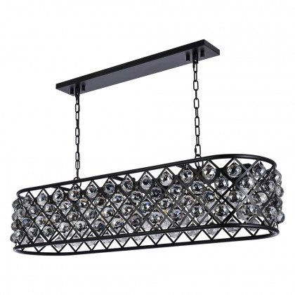 Elegant Crystal Grid Rectangular 7 Light Chandelier - Matte Black/Silver, L 50" (1216G50MB-SS-RC)